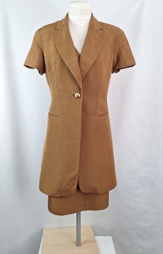 Max Mara, Vintage Pianoforte Di Max Mara Jacke und Kleid Set maßgeschneidert braun Größe 8 10