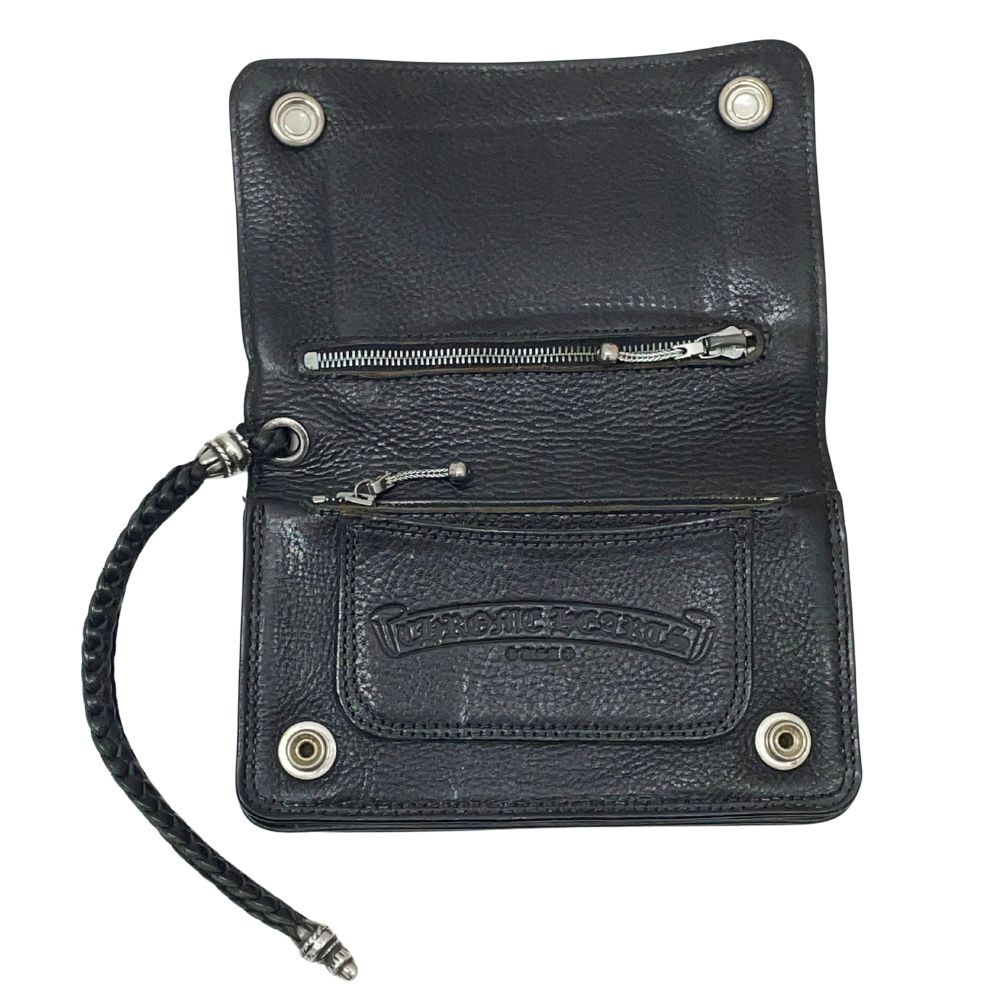 CHROME HEARTS 2 ZIP STRAP Cross Ball Leather Wallet Bifold