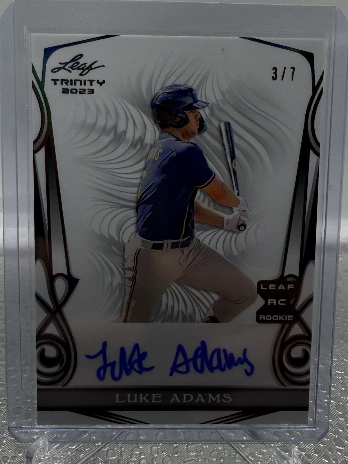 2023 Leaf Trinity Luke Adams Base Autographs #BA-LA2 Black /7 RC SSP Brewers