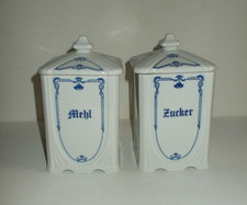 Porzellan Vorratsgefäß Vorratsbehälter Deckeldose Mehl & Zucker Jugendstil-Dekor