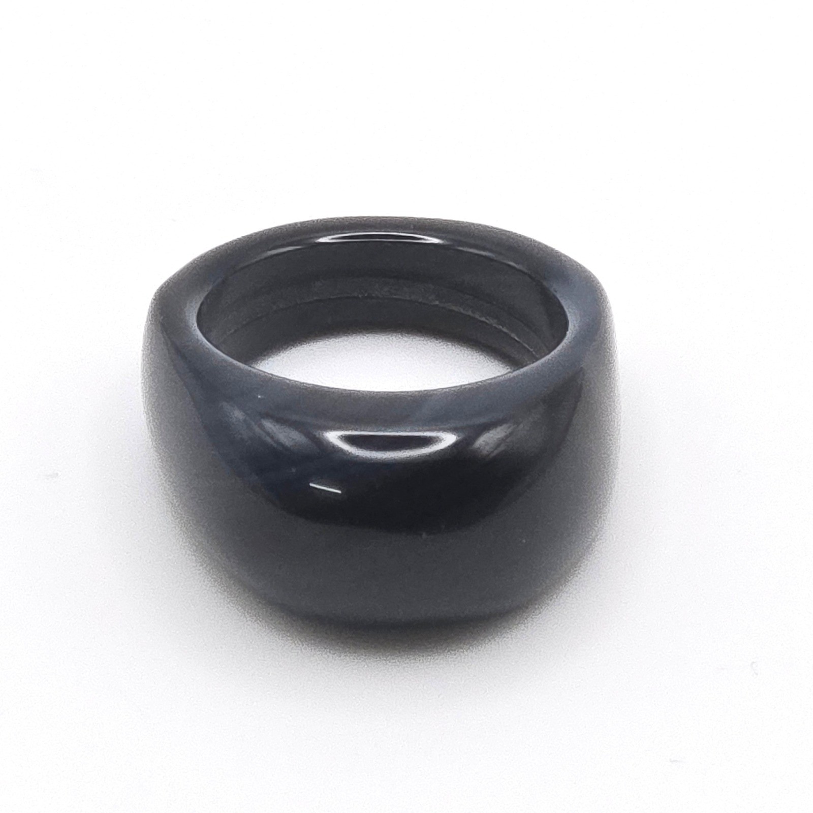 Chunky Black Banded Agate Solid Stone Ring Statem… - image 2