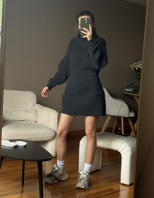 adidas Women's Black Mock Neck Long Sleeve Sweater Mini Dress Size M