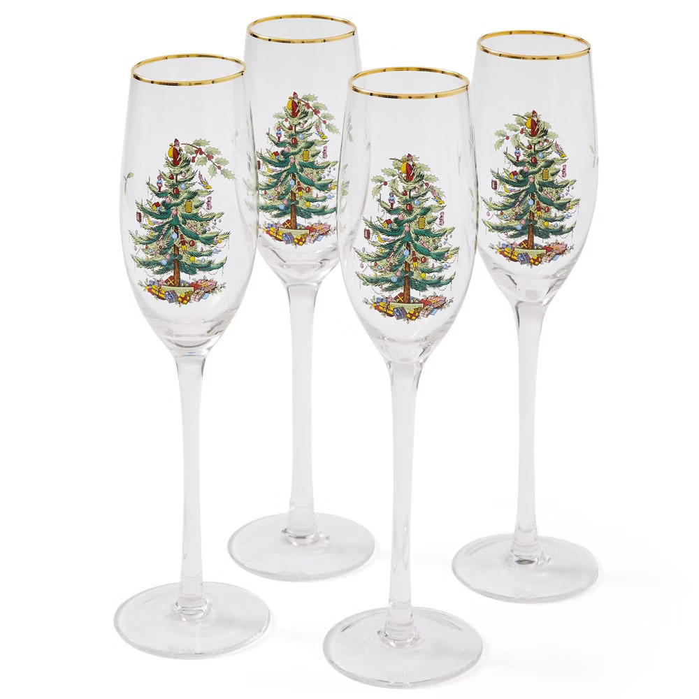 Spode Christmas Tree Gold 85oz Champagne Flutes Set of 4 - Gold 10890₽