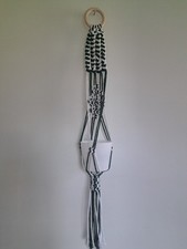 Macrame Plant Hanger, Hunter Green, White, 28" Long, Handmade