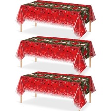 3Pieces Merry Christmas Tablecloth Plastic Christmas Tree Ball Table Cover Re...
