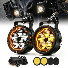 2x 4 Led Motorcycle Spot Headlight Driving Fog Auxiliary Lamp Yellow White Drl