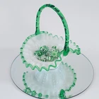 Vintage Fenton Emerald Crest Milk Glass Ruffled Basket