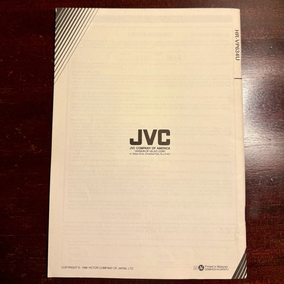 User Manual for JVC HR-VP634U VCR VHS Player - Image 4 of 4