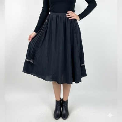 NWT Rochas Black Silk Pleat with Sheer Lace Skirt
