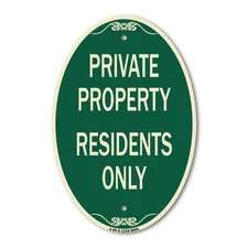 Designer Series Oval Sign - Residents Only | Green & Tan Heavy-Gauge Aluminum