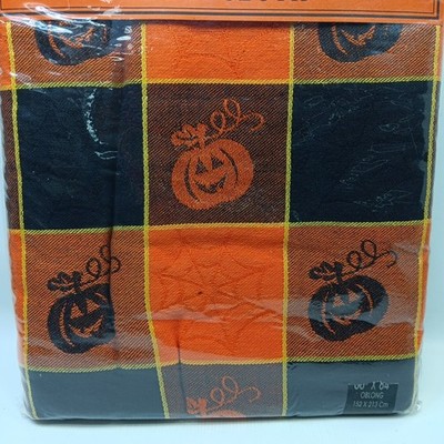 Halloween Orange Black Pumpkin Jacquard 60x84 Oblong Tablecloth