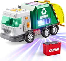 LED Garbage Truck Toy Set Includes Dumpster, Toy Truck with Mode Switch & Volume