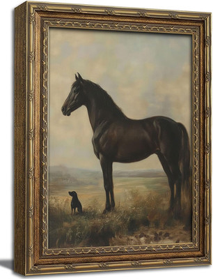 Vintage Horse and Dog Canvas Prints - Rustic Animal Landscape Pictures