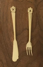 Stanley Roberts Gold Electroplate Roget Cocktail Fork And Butter Spreader Set