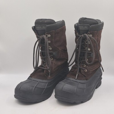 Kamik Boots Mens Size 10 Brown Black Thinsulate Waterproof Winter Snow Lace Up
