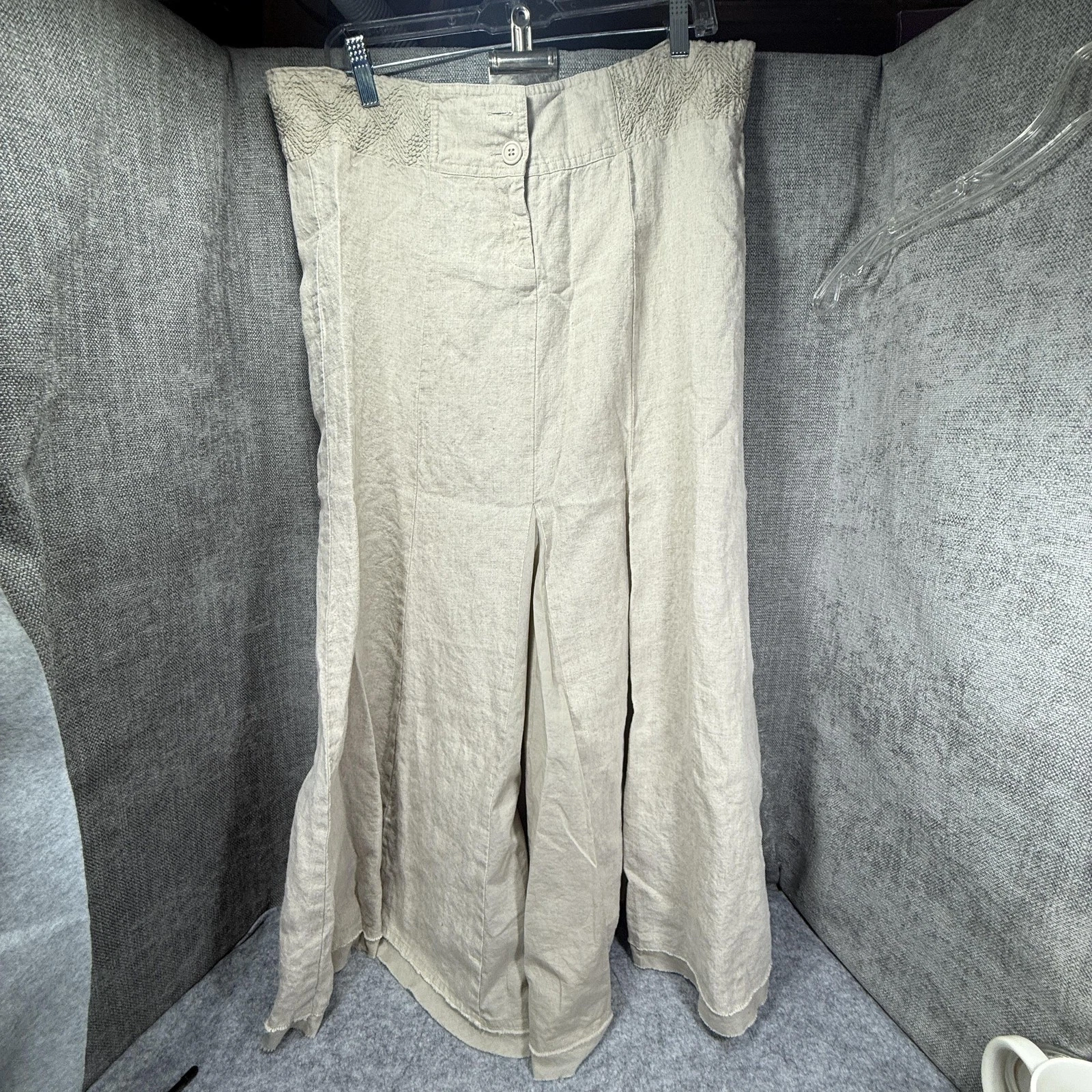 CAbi Linen Maxi Skirt Womens Small Beige Natural Lined Smocked Waist Style 905