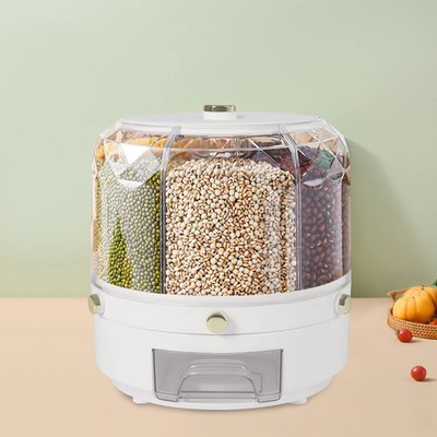 6 Grids Rotating Grain Container Cereal Dispenser 6kg Dry Food Rice Storage Box