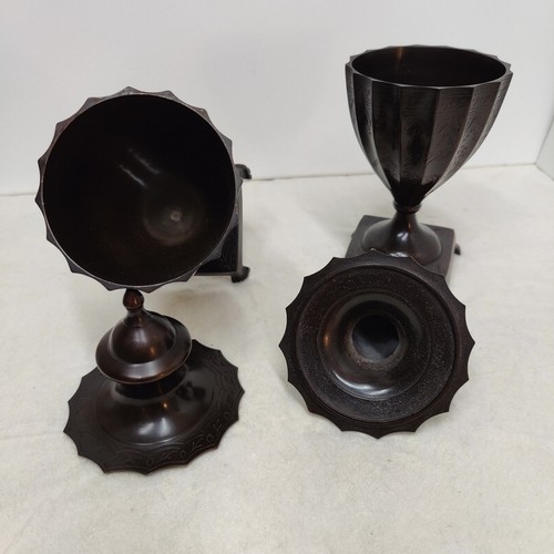 Matching Pair SOLID BRONZE Vintage Engraved Urns 10", Footed W/ Lids, Unmarked - Picture 13 of 21