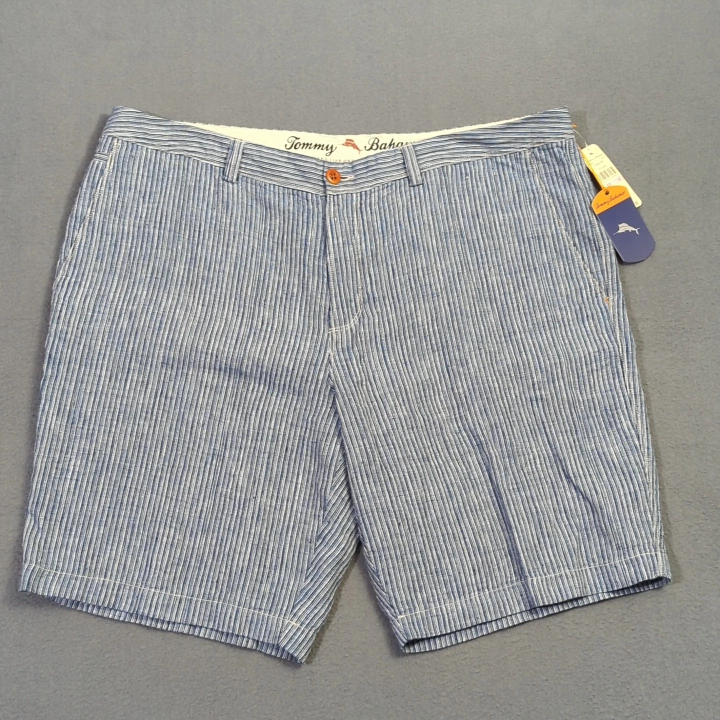 Tommy Bahama Shorts Men's 40 Blue Provence Striped Linen 10" Vacation Travel