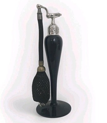 Vintage Antique Signed Art Deco DeVilbiss Black Perfume Bottle Atomizer 