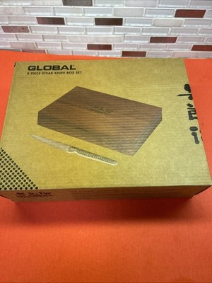 Global Steak Knife Box 8-Piece Set - Bamboo. NIB