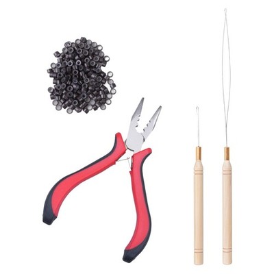 GOO GOO Hair Extension Tools Kit, 200 Brown Micro Rings, with 1 Plier, 1 Need...