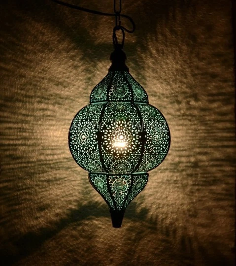 Lámpara colgante de techo marroquí hecha a mano turca moderna de diseño vintage de 14" Foto 2 de 4