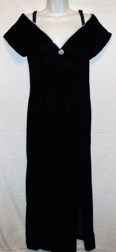 Vtg 80s SPEED FASHiON long black velvet dress prom cocktail slit rhinestone 11 - Picture 7 of 11
