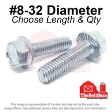 #8-32 Grade 5 Serrated Hex Flange Screws Frame Bolts Zinc (Pick Length & Qty)