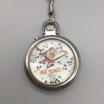 Armitron Taz Tasmania Devil Musical Pocket Watch 47mm Silver Tone New  Battery - Main Image