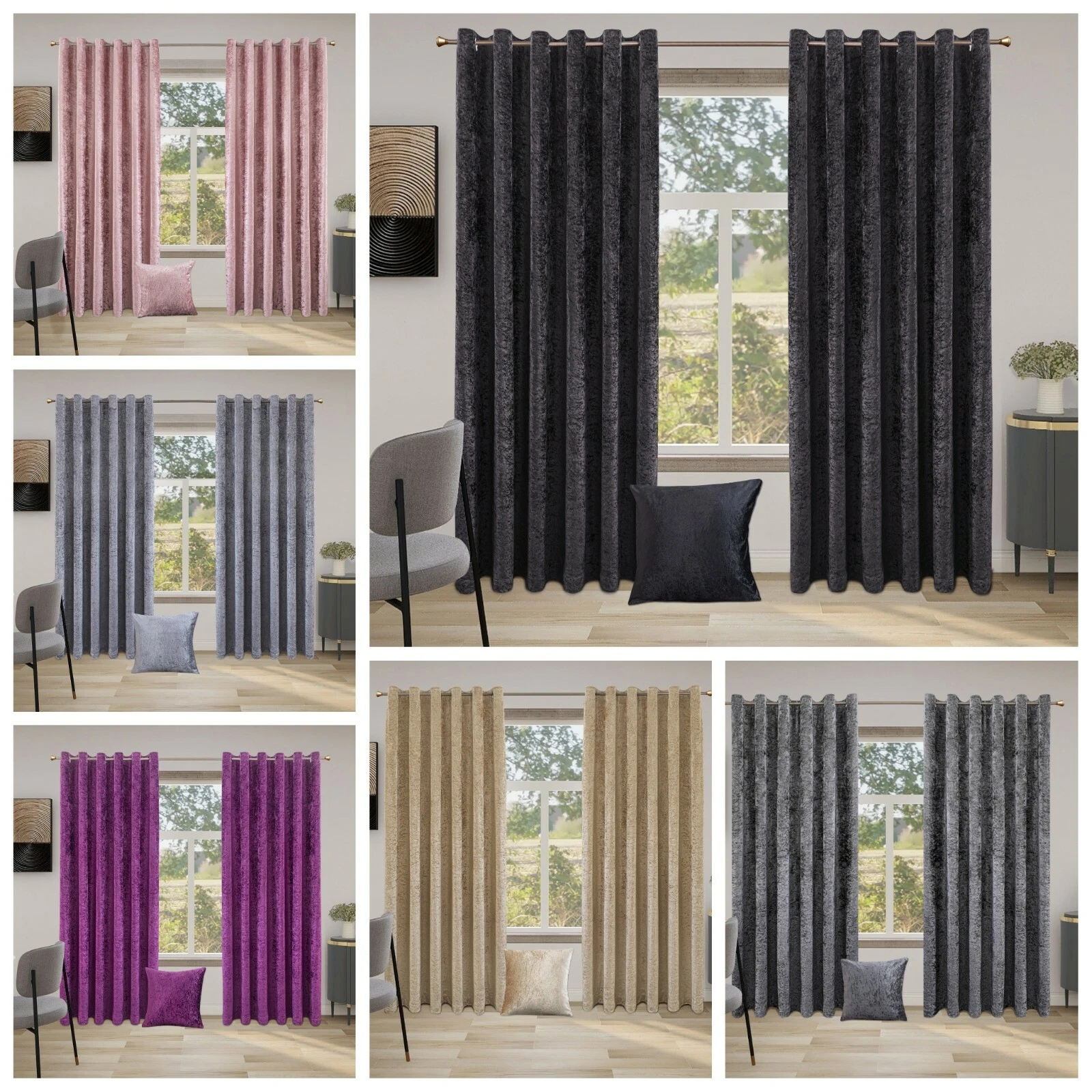 Crushed Velvet Curtains PAIR of Eyelet Ring Top Fully Lined Ready Made UK
Opens in a new window or t