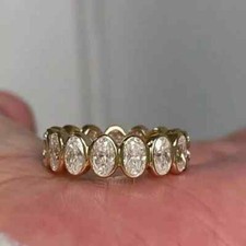 4Ct Oval Lab-Grown Diamond Full Eternity Bezel Set Wedding Ring 14K Yellow Gold