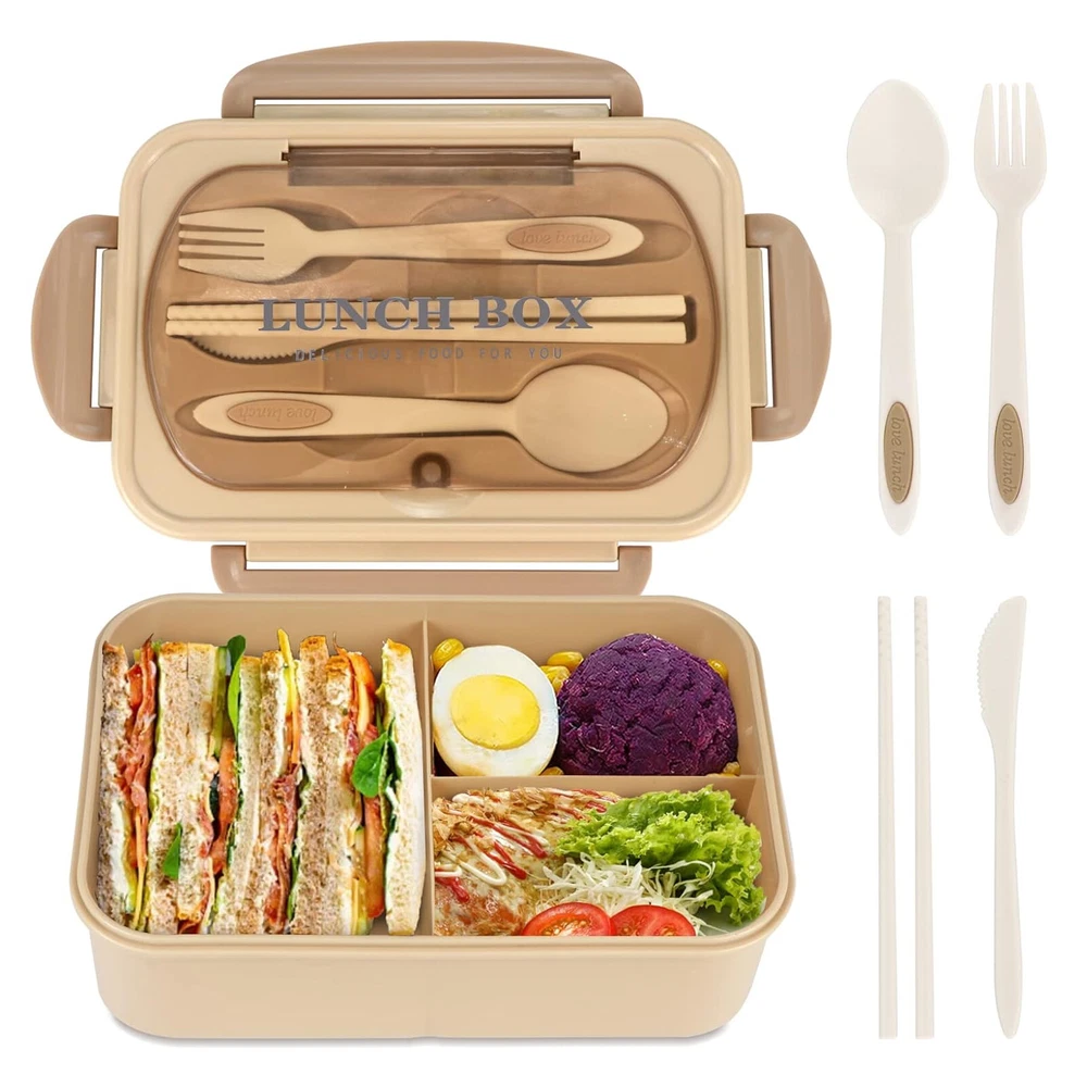Adult Bento Box Lunch Food Box Container with 3 Compartments & Utensils BPA Free