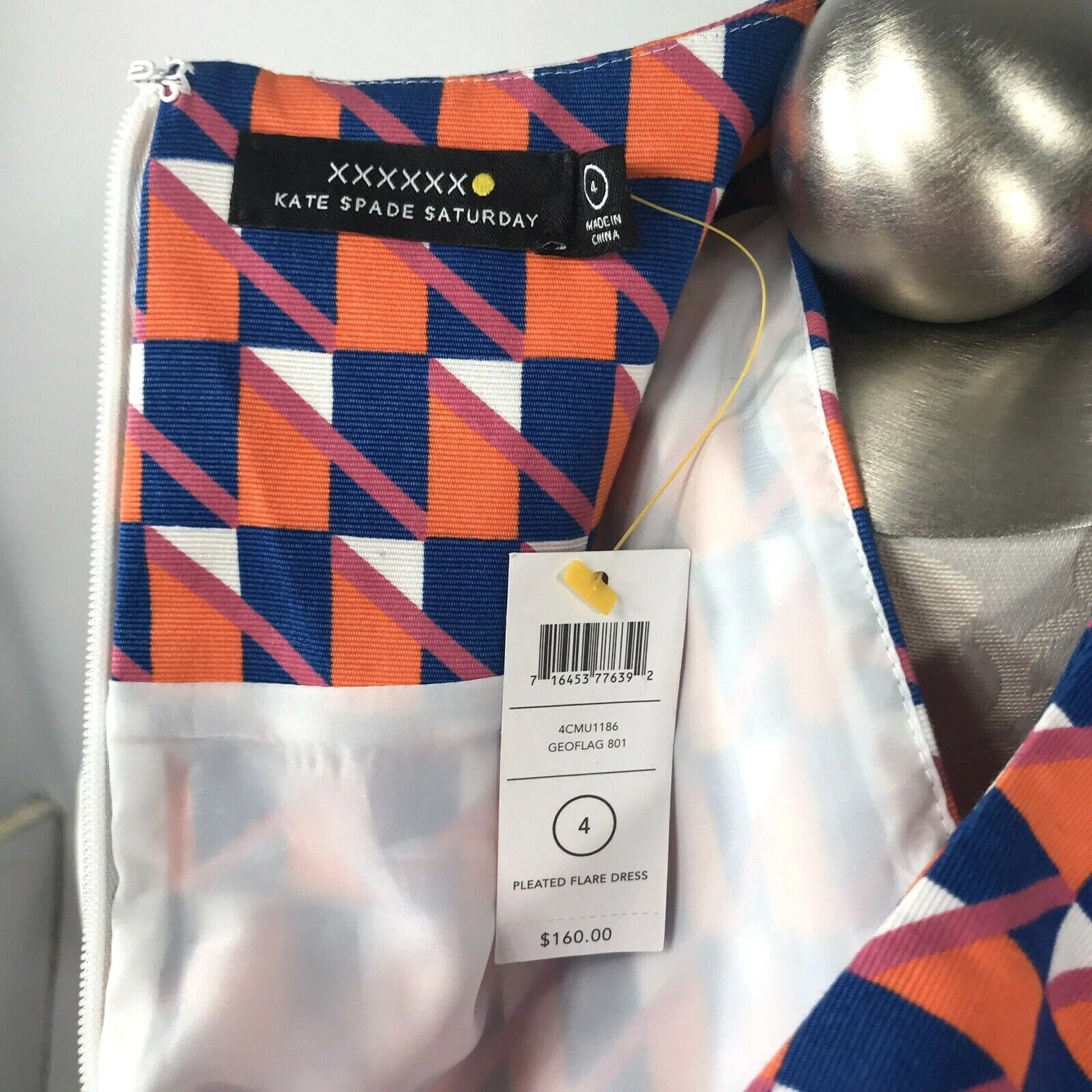 New Kate Spade Saturday size 4 DRESS Fit Flare Stretch Pleats Geometrice Print