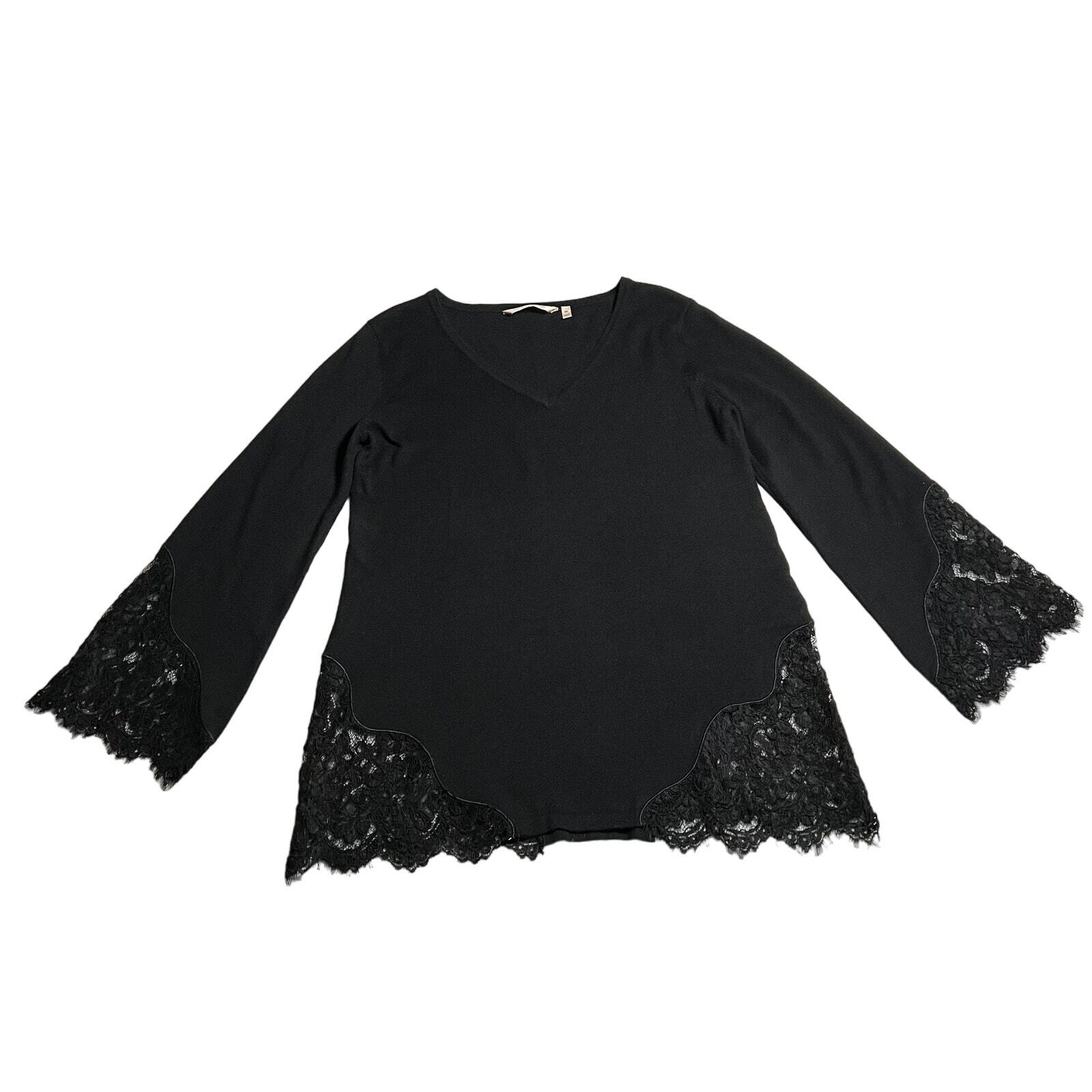 Soft Surroundings V-Neck Wool Blend Lace Trim Sweater Size X-Small Neutral