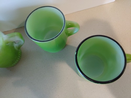 FIRE KING Green Stacking COFFEE MUG 6 Cups MIXED STYLE C & D Handle Stackable - Picture 5 of 14