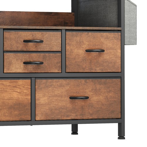 Chest 9 Drawers Brown Dresser Bedroom Storage Organizer Closet USB Ports Cabinet - Picture 7 of 11