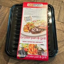 Range Kleen Broiler Pan & Grill 2 Piece Set 16 x 12.75 x 1.75 inches Porcelain