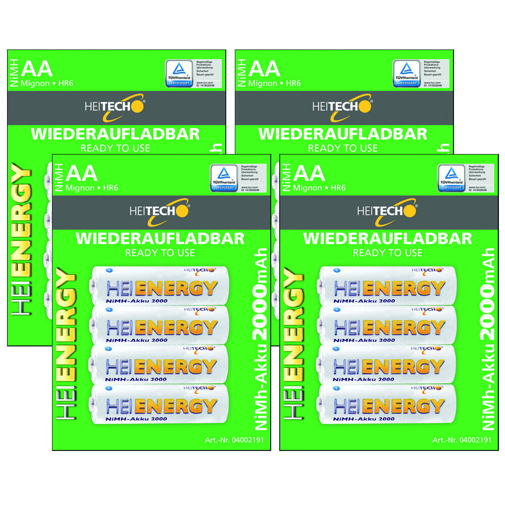 Thumbnail - 4 X Heitech Heienergy Aa Mignon Hr6 Nimh-akku 2000mah 4er Pack