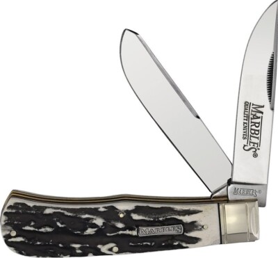 Marbles Black Stag Bone Jumbo 2 Blade Trapper Pocket Knife Folder MR471 New