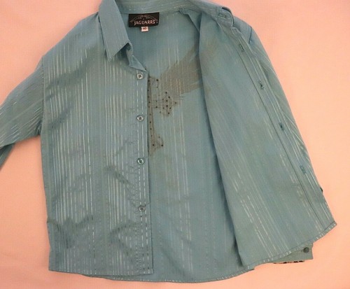 Jaguarrs Boys button shirt 10 Blue Stripes Formal Cross with Wings rhinestone - Picture 7 of 11