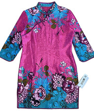 NWT Stylewe KK2 Fuschia Floral Oriental Asian Style Crinkle Mini Dress Size XL