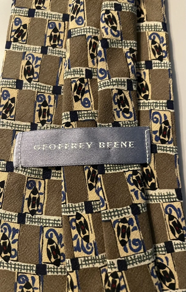 Corbata Geoffrey Bean marrón dorada 100 % seda 58 larga 3/4 de ancho Foto 3 de 3