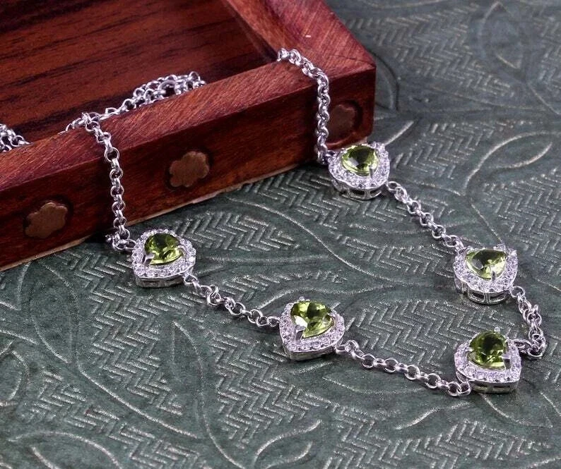 8CT Pear Cut Lab Created Women's Peridot Chain Necklace 14k White Gold Finish - Image 3 of 3