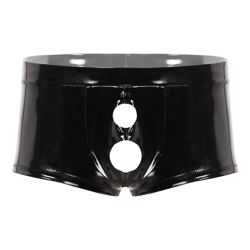UK Mens Wetlook Latex Leather Boxer Shorts Open Penis Hole Briefs Underwear - Picture 2 of 45