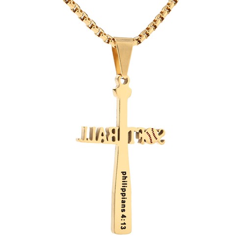 Gold/Silver Softball Bat Cross Pendant Bible Verse Stainless Steel Necklace - Picture 9 of 14