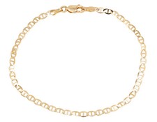 10K Yellow Gold Solid Flat Mariner Link Style Bracelet 3MM 7"/8"