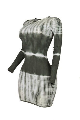 Women’s Tie-Dye Bodycon Dress Long Sleeve Ribbed Knit Stretch Mini - Picture 9 of 9