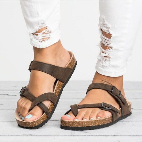Sandalias Casuales De Cuero Para Mujer Estilo Roma Zapatos De Moda Verano  Casual | eBay
