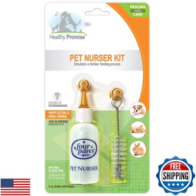 Four Paws Pet Nursing Kit, Feeding Bottle and Brush for Kittens and Puppies, 